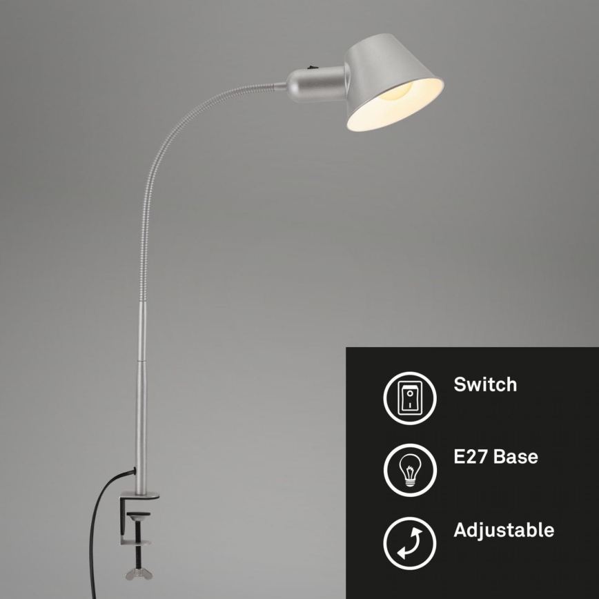 Brilo - Flexibilná stolná lampa s klipom 1xE27/10W/230V strieborná