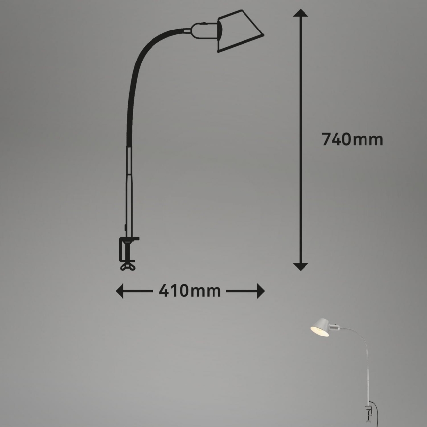 Brilo - Flexibilná stolná lampa s klipom 1xE27/10W/230V strieborná