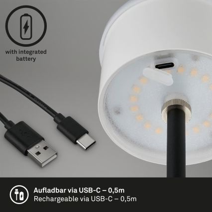 Brilo - LED stmievateľná nabíjateľná dotyková vonkajšia stolová lampa KIKI LED/2,6W/5V IP44 2600 mAh strieborná