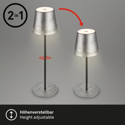 Brilo - LED stmievateľná nabíjateľná dotyková vonkajšia stolová lampa KIKI LED/2,6W/5V IP44 2600 mAh strieborná