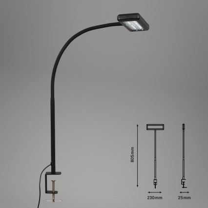 Brilo - LED Flexibilná stolná lampa s klipom TRASNA LED/7,5W/230V čierna