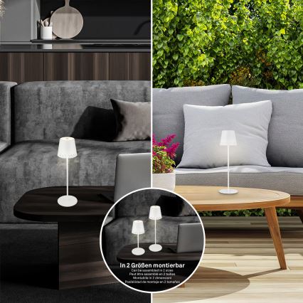 Brilo - LED stmievateľná nabíjateľná dotyková vonkajšia stolová lampa KIKI LED/2,6W/5V IP44 2600 mAh biela