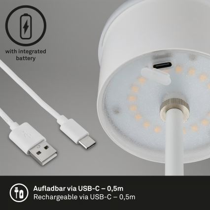 Brilo - LED stmievateľná nabíjateľná dotyková vonkajšia stolová lampa KIKI LED/2,6W/5V IP44 2600 mAh biela