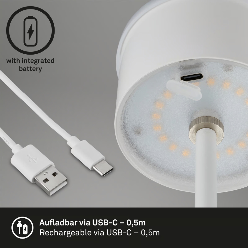 Brilo - LED stmievateľná nabíjateľná dotyková vonkajšia stolová lampa KIKI LED/2,6W/5V IP44 2600 mAh biela
