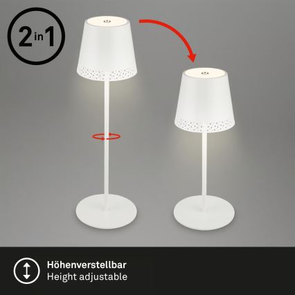 Brilo - LED stmievateľná nabíjateľná dotyková vonkajšia stolová lampa KIKI LED/2,6W/5V IP44 2600 mAh biela