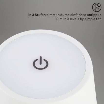 Brilo - LED stmievateľná nabíjateľná dotyková vonkajšia stolová lampa KIKI LED/2,6W/5V IP44 2600 mAh biela