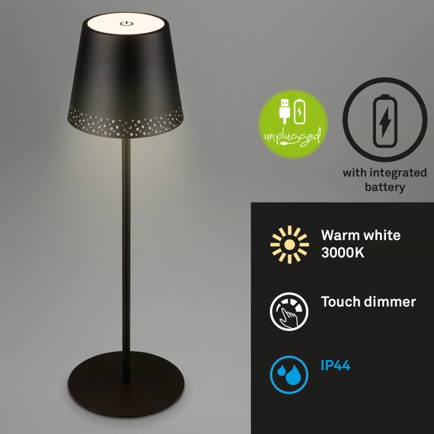 Brilo - LED stmievateľná nabíjacia dotyková vonkajšia stolová lampa KIKI LED/2,6W/5V IP44 2600 mAh čierna