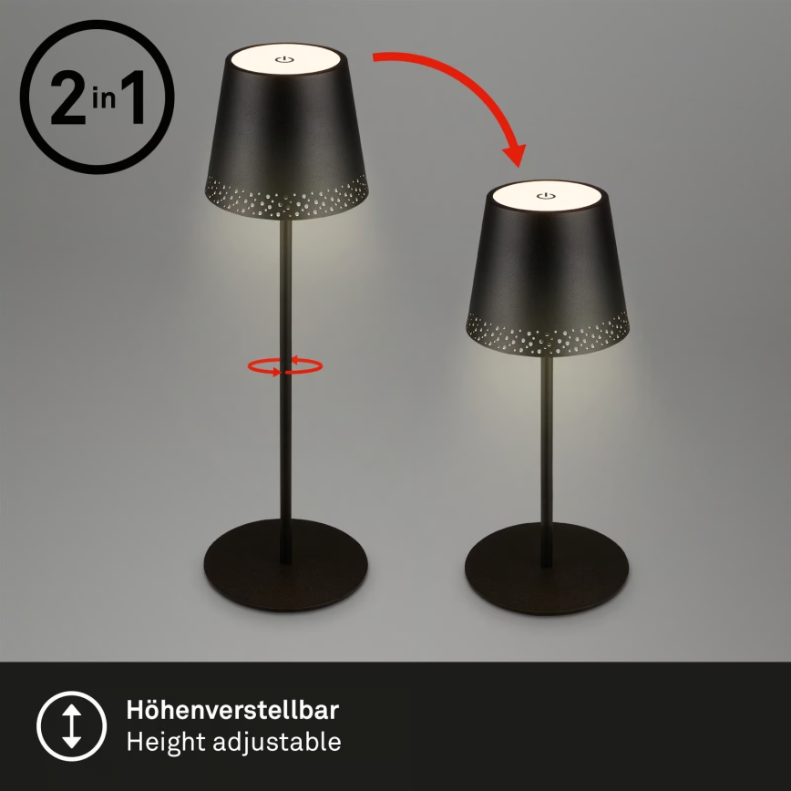 Brilo - LED stmievateľná nabíjacia dotyková vonkajšia stolová lampa KIKI LED/2,6W/5V IP44 2600 mAh čierna