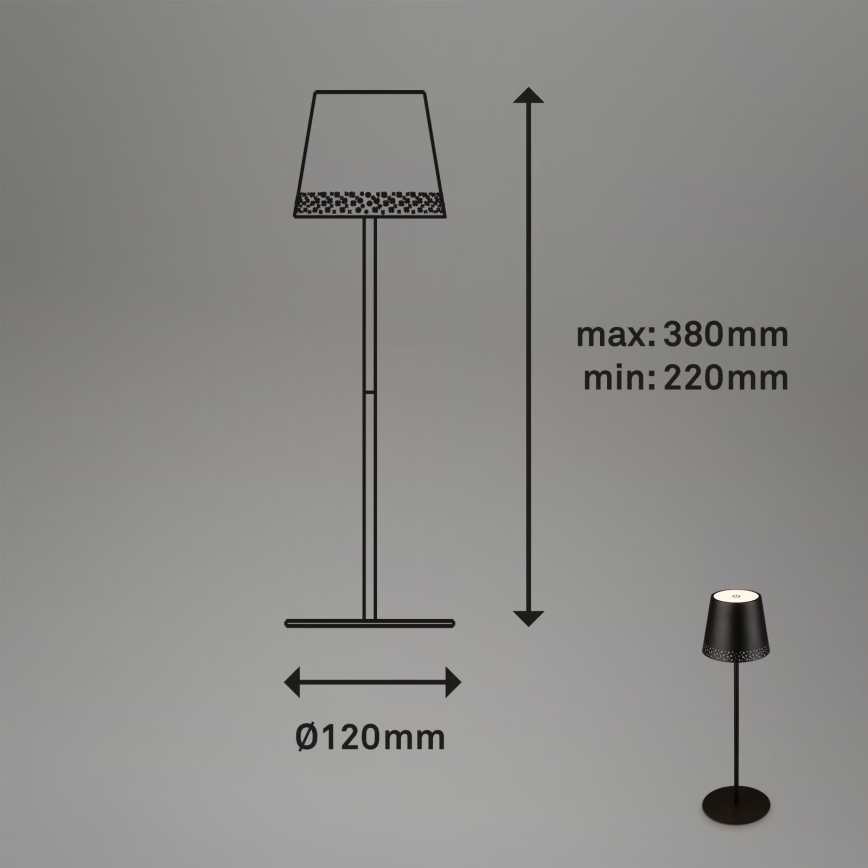 Brilo - LED stmievateľná nabíjacia dotyková vonkajšia stolová lampa KIKI LED/2,6W/5V IP44 2600 mAh čierna