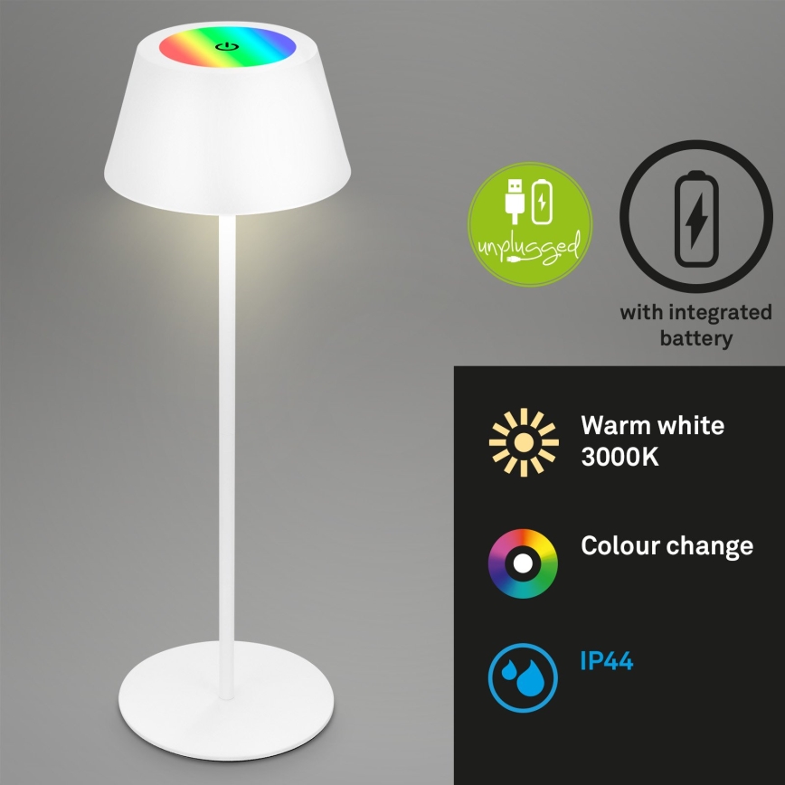Brilo - LED RGB stmievateľná nabíjateľná dotyková vonkajšia stolná lampa KIKI LED/2,6W/5V IP44 2600 mAh biela