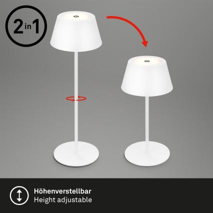Brilo - LED RGB stmievateľná nabíjateľná dotyková vonkajšia stolná lampa KIKI LED/2,6W/5V IP44 2600 mAh biela