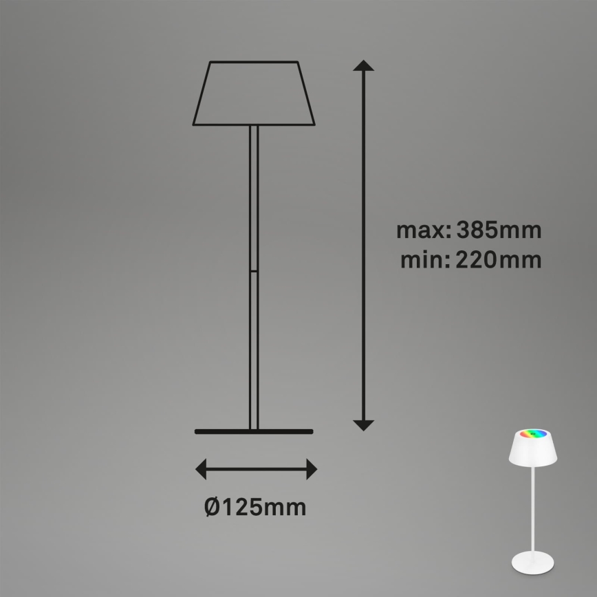 Brilo - LED RGB stmievateľná nabíjateľná dotyková vonkajšia stolná lampa KIKI LED/2,6W/5V IP44 2600 mAh biela