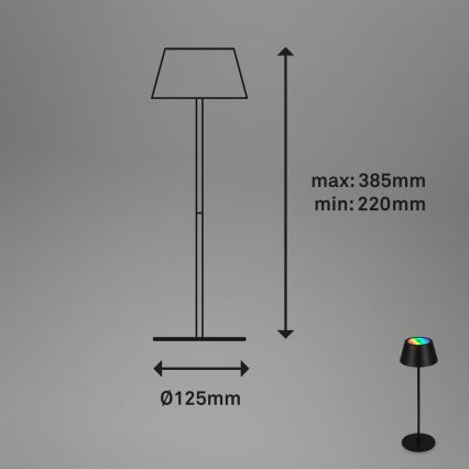 Brilo - RGB LED stmievateľná nabíjateľná dotyková vonkajšia stolová lampa KIKI LED/2,6W/5V IP44 2600 mAh čierna