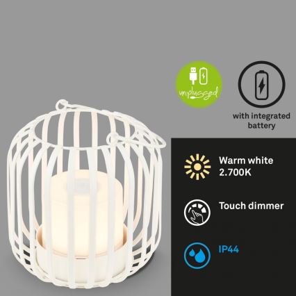 Brilo - LED Stmievateľná nabíjacia vonkajšia stolná lampa LED/2W/5V IP44 biela