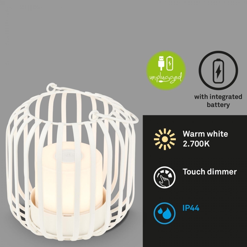 Brilo - LED Stmievateľná nabíjacia vonkajšia stolná lampa LED/2W/5V IP44 biela