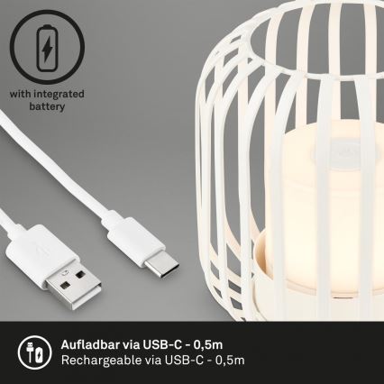 Brilo - LED Stmievateľná nabíjacia vonkajšia stolná lampa LED/2W/5V IP44 biela