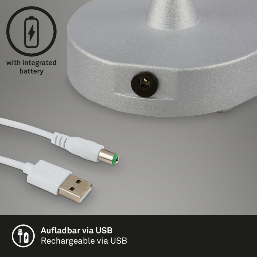 Brilo - LED Stmievateľná nabíjacia vonkajšia stolná lampa LED/3W/5V IP44 strieborná/béžová