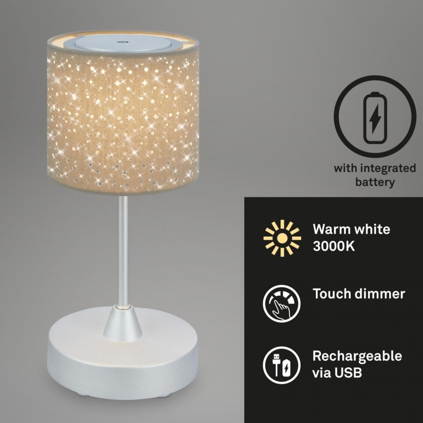 Brilo - LED Stmievateľná nabíjacia vonkajšia stolná lampa LOLE LED/3W/5V 2000mAh IP44 strieborná/béžová