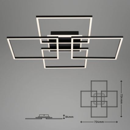 Brilo - LED Stmievateľné stropné svietidlo FRAME LED/50W/230V 2700-6500K 72,4x72,4cm čierna Wi-Fi Tuya + diaľkové ovládanie