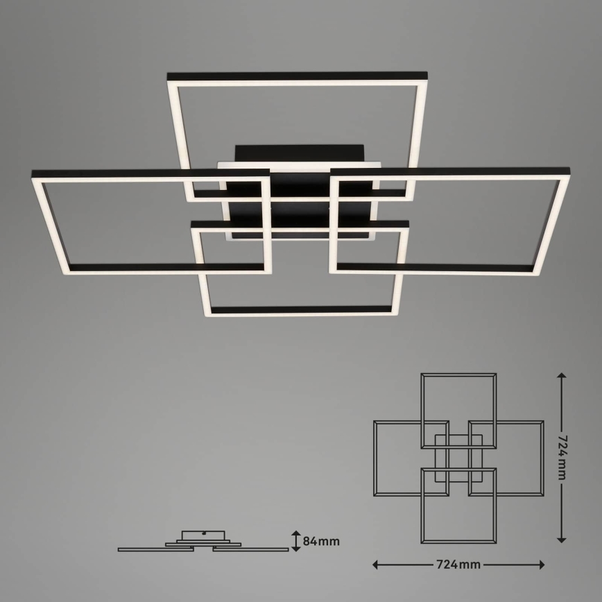 Brilo - LED Stmievateľné stropné svietidlo FRAME LED/50W/230V 2700-6500K 72,4x72,4cm čierna Wi-Fi Tuya + diaľkové ovládanie