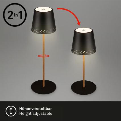 Brilo - LED Stmievateľná nabíjacia dotyková vonkajšia stolová lampa KIKI LED/2,6W/5V IP44 2600 mAh čierna