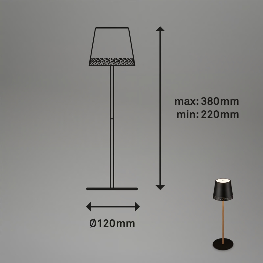 Brilo - LED Stmievateľná nabíjacia dotyková vonkajšia stolová lampa KIKI LED/2,6W/5V IP44 2600 mAh čierna