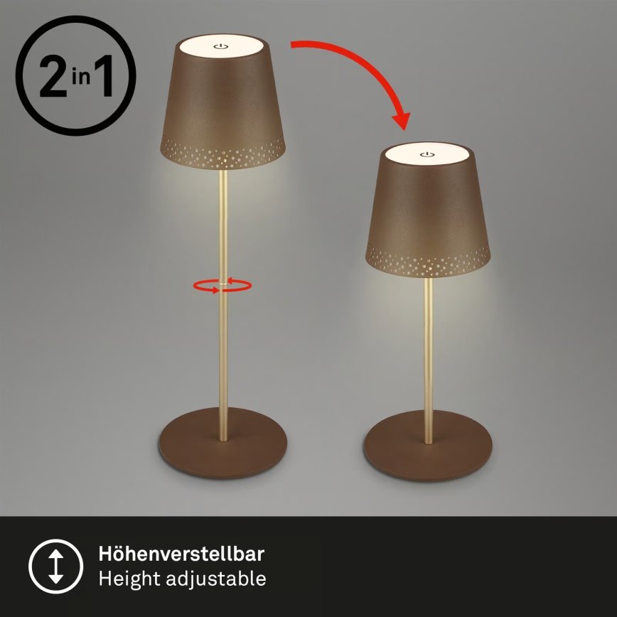 Brilo - stmievateľná nabíjateľná dotyková vonkajšia stolová lampa KIKI LED/2,6W/5V IP44 2600 mAh hnedá