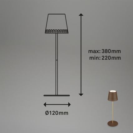 Brilo - stmievateľná nabíjateľná dotyková vonkajšia stolová lampa KIKI LED/2,6W/5V IP44 2600 mAh hnedá