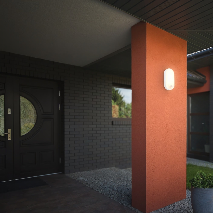 Brilo - LED vonkajšie nástenné svietidlo so senzorom pohybu a súmraku RUCH LED/12W/230V IP65 biele