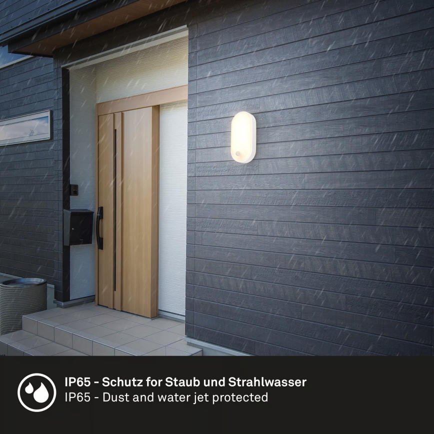 Brilo - LED vonkajšie nástenné svietidlo so senzorom pohybu a súmraku RUCH LED/12W/230V IP65 biele