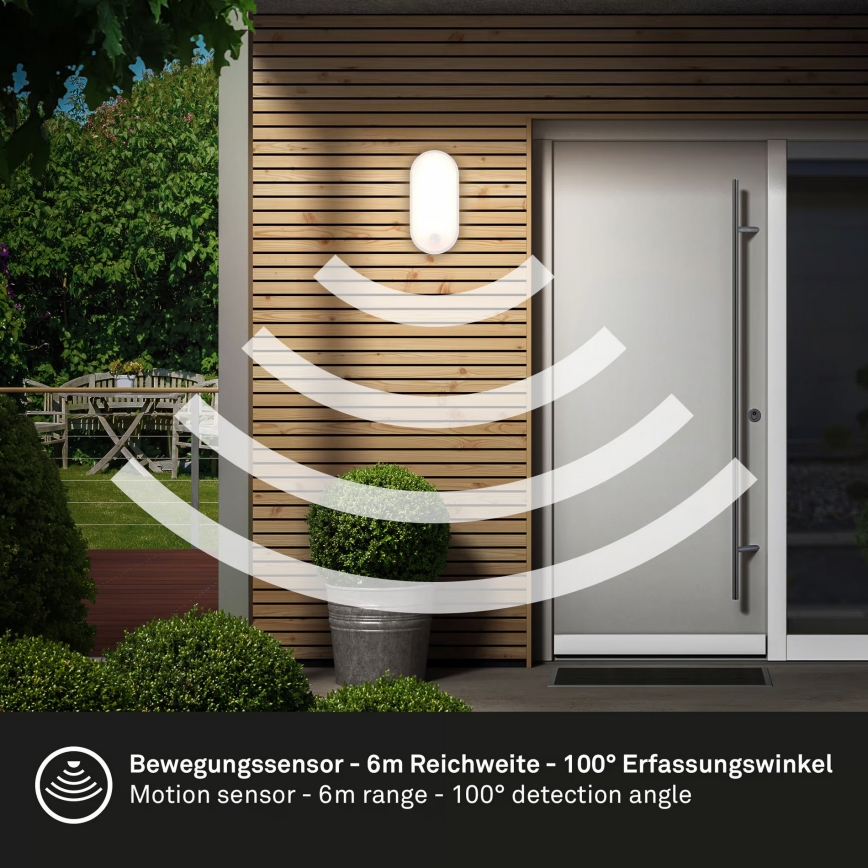 Brilo - LED vonkajšie nástenné svietidlo so senzorom pohybu a súmraku RUCH LED/12W/230V IP65 biele