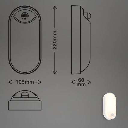 Brilo - LED vonkajšie nástenné svietidlo so senzorom pohybu a súmraku RUCH LED/12W/230V IP65 biele