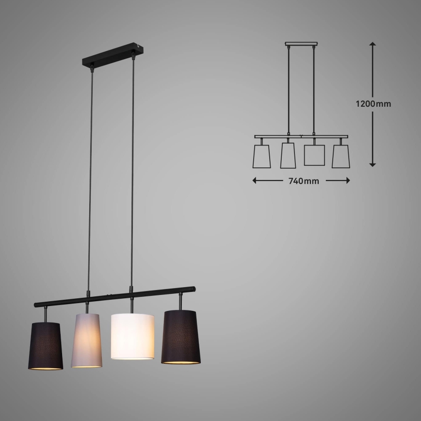 Brilo - Luster na lankách 4xE27/40W/230V čierna/šedá/biela