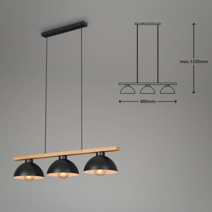 Brilo - Luster na lanku 3xE27/40W/230V kaučukovník