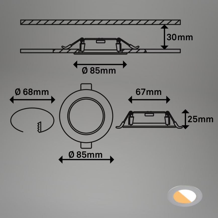 Brilo - SADA 3x LED Kúpeľňové podhľadové svietidlo LED/4W/230V IP44 3000/4000K strieborná