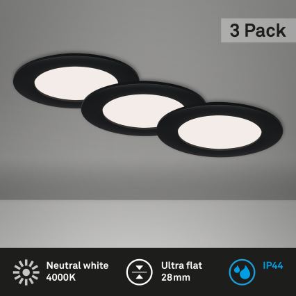 Brilo - SADA 3 ks LED kúpeľňových zapustených svietidiel FLAT LED/6W/230V IP44, čierne