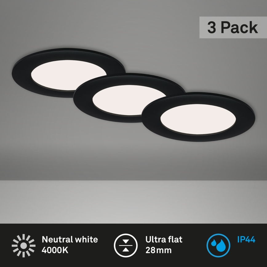Brilo - SADA 3 ks LED kúpeľňových zapustených svietidiel FLAT LED/6W/230V IP44, čierne