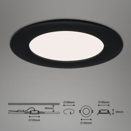 Brilo - SADA 3 ks LED kúpeľňových zapustených svietidiel FLAT LED/6W/230V IP44, čierne
