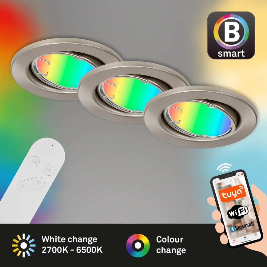 Brilo - SADA 3x LED RGBW Stmievateľné kúpeľňové svietidlo 1xGU10/4,9W/230V 2700-6500K Wi-Fi Tuya IP23 + diaľkové ovládanie