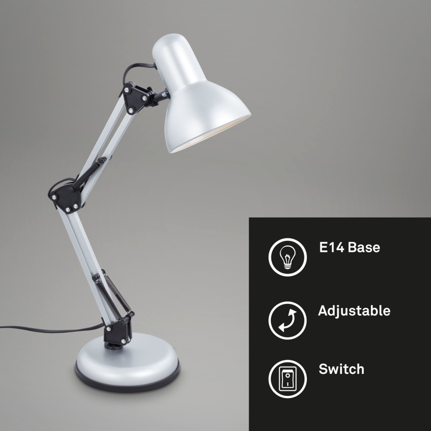 Brilo - Stolná lampa PIXA 1xE14/25W/230V strieborná
