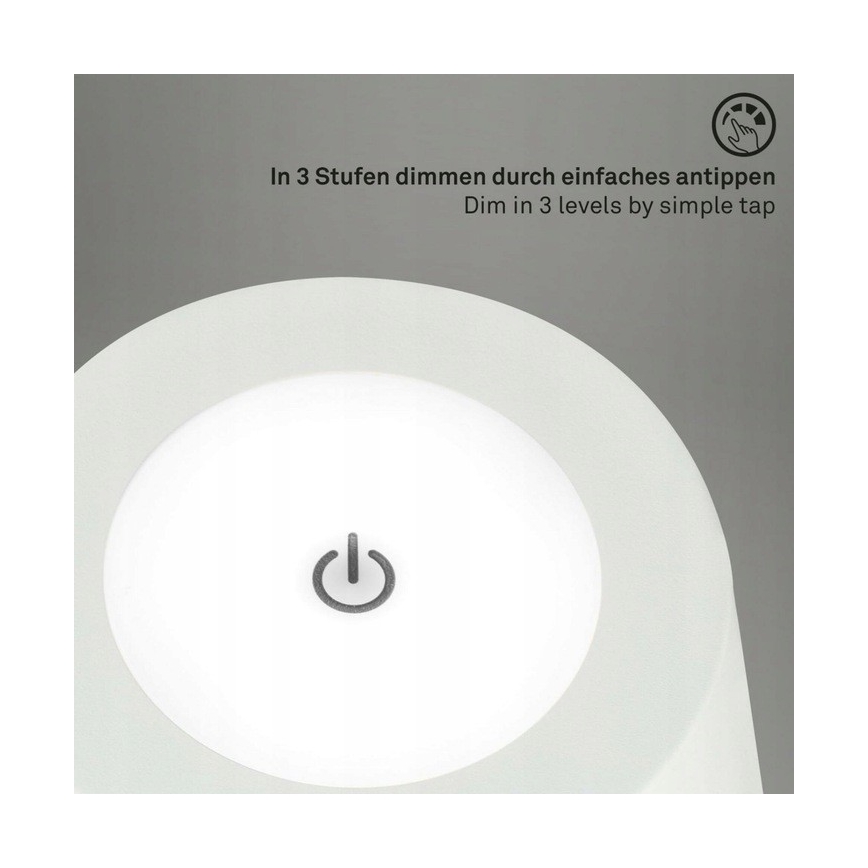 Briloner 1438016 - LED Stmievateľná dotyková stojacia lampa 3v1 LED/3,5W/5V IP44 3000K 38-130 cm biela