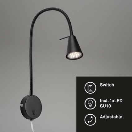Briloner 2082-015 - LED flexibilná nástenná lampa COMFORT LIGHT 1xGU10/5W/230V čierna