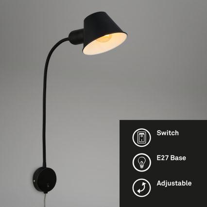 Briloner 2089-015 - Flexibilná nástenná lampa BRELLO 1xE27/10W/230V čierna
