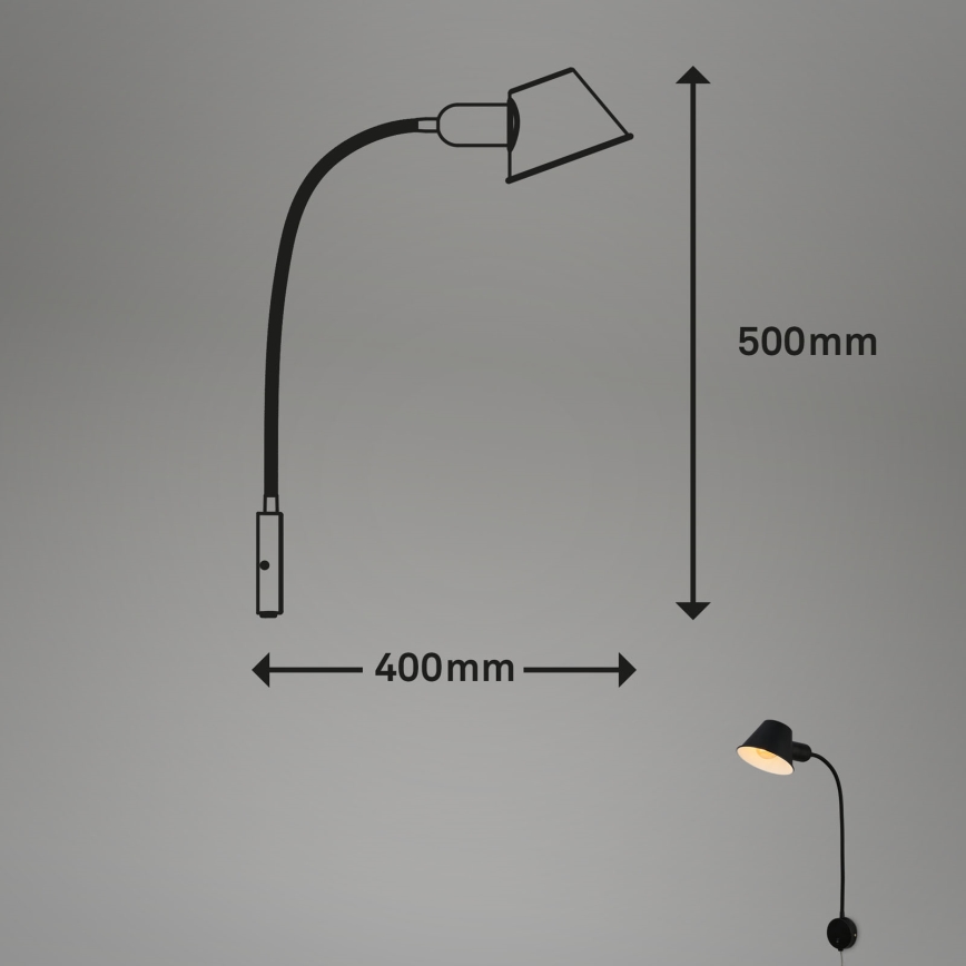 Briloner 2089-015 - Flexibilná nástenná lampa BRELLO 1xE27/10W/230V čierna