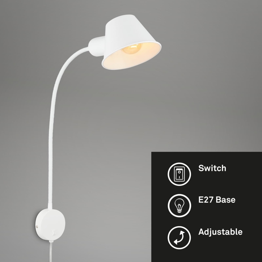 Briloner 2089-016 - Flexibilná nástenná lampa BRELLO 1xE27/10W/230V biela