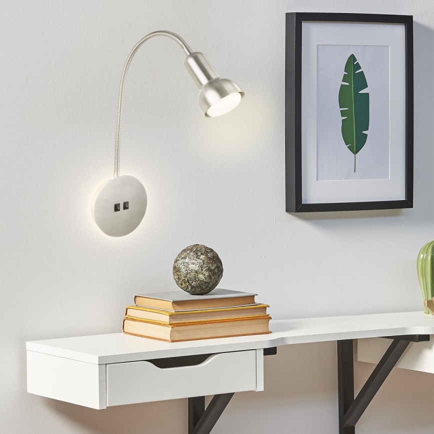 Briloner 2178012 - LED Nástenná flexibilná lampa 1xE14/10W/230V + LED/3W matný chróm