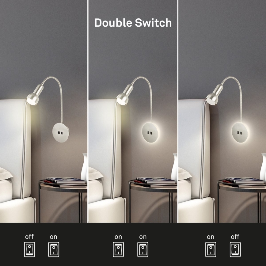 Briloner 2178012 - LED Nástenná flexibilná lampa 1xE14/10W/230V + LED/3W matný chróm