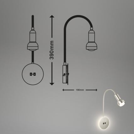 Briloner 2178012 - LED Nástenná flexibilná lampa 1xE14/10W/230V + LED/3W matný chróm