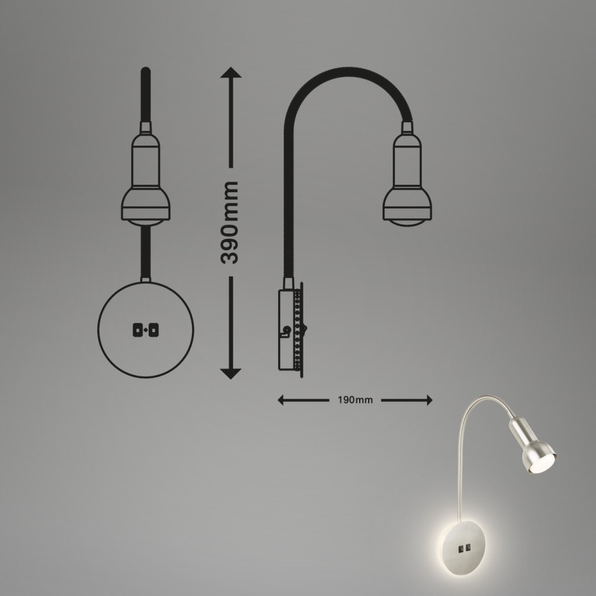 Briloner 2178012 - LED Nástenná flexibilná lampa 1xE14/10W/230V + LED/3W matný chróm