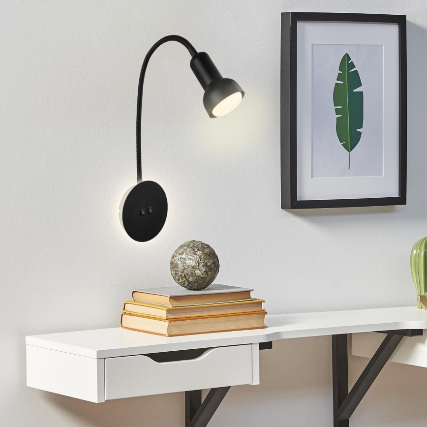 Briloner 2178015 - LED Nástenná flexibilná lampa 1xE14/10W/230V + LED/3W čierna
